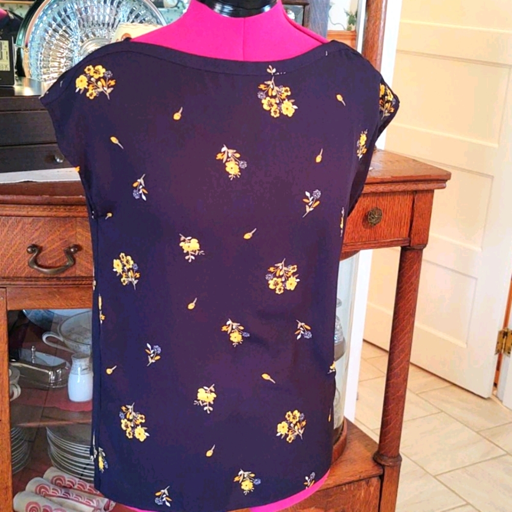 Loft Flowered Mixed Media Navy Boatneck SP